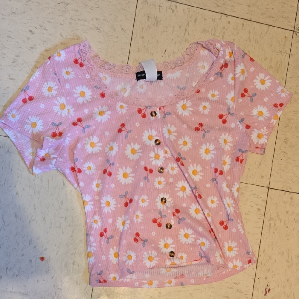 Pink Floral Button Down Kids Shirt